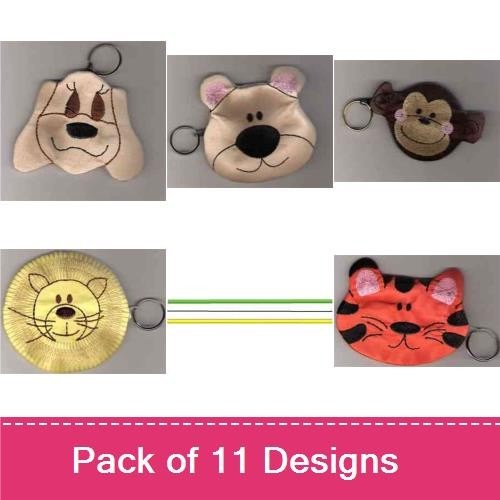 Animal Keychain Embroidery Bundle – Dog, Bear, Monkey & Cat (11 Designs)