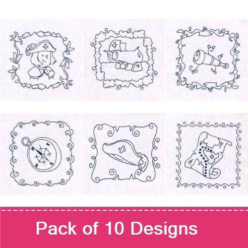Redwork Baby Adventure Embroidery Designs Bundle – Baby with Ball, Telescope, Duck & More (10 Designs)