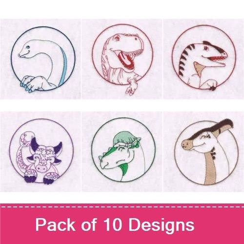 Farm Animals & Dinosaurs Embroidery Bundle – Tractor and Farmer, Cow, Goat & More (10 Designs)