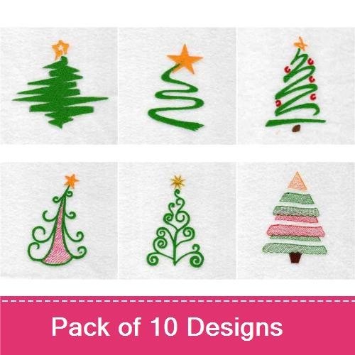 Festive Christmas Trees & Cacti Embroidery Designs Bundle – Cactus with Christmas Star, Decorated Christmas Tree & More (10 Designs)