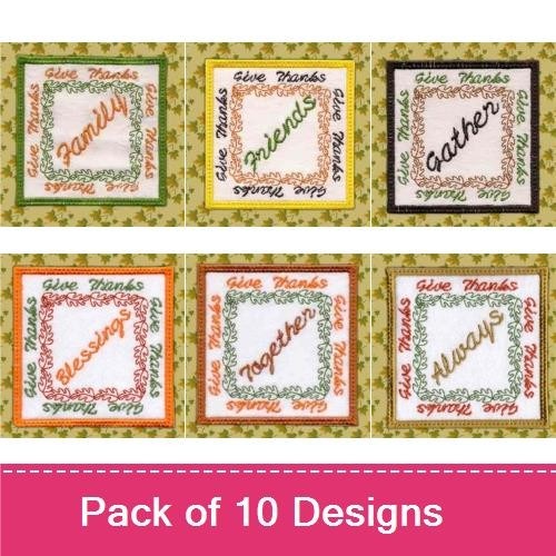 Thankful Words & Snowflakes Embroidery Designs Bundle – Give Thanks Square, Friends Square, & More (10 Designs)