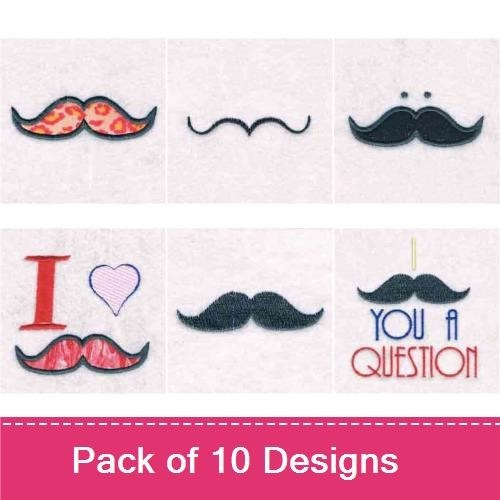 Cute Animals & Mustaches Embroidery Designs Bundle – Horse, Cow, Beaver, Monkey & More (10 Designs)
