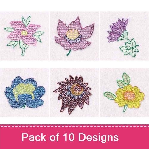 Cute Animals & Whimsical Flowers Embroidery Designs Bundle – Blue Cat, Flower Design, Fish & More (10 Designs)
