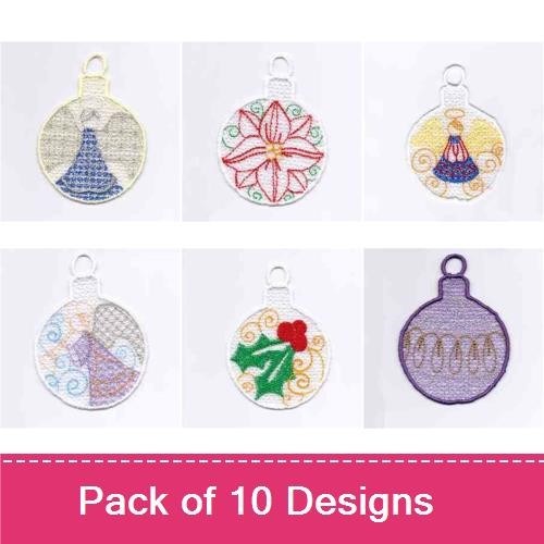 FSL Teapots & Holiday Ornaments Embroidery Designs Bundle – Teapot Ornament, Dove Ornament, Christmas Ball Ornament & More (10 Designs)