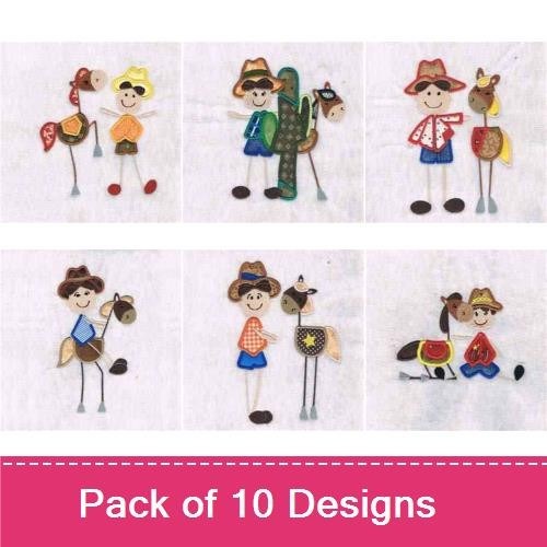 Redwork Country Kids Embroidery Designs Bundle – Red Tiger, Boy with Backpack, Girl with Basket & More (10 Designs)