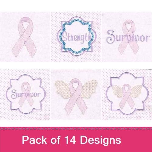 Breast Cancer Awareness Embroidery Designs Bundle – Ribbon, Be Grateful, Faith, Hope & More (14 Designs)