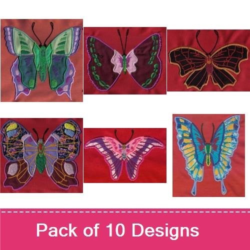 Applique Colorful Butterflies Embroidery Bundle – Colorful Butterfly 1, Colorful Butterfly 2, Colorful Butterfly 3 & More (10 Designs)