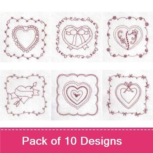 Redwork Romantic Landmarks Embroidery Designs Bundle – Sheep with Heart, Eiffel Tower, Love Birds & More (10 Designs)