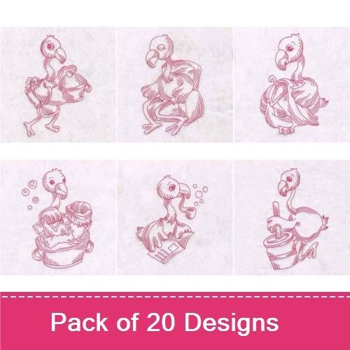 Working Flamingos Redwork
