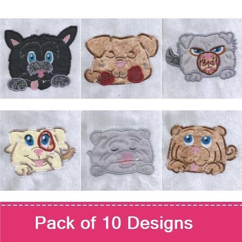 Dog & Cat Faces Embroidery Bundle – Adorable Animal Designs (10 Designs)