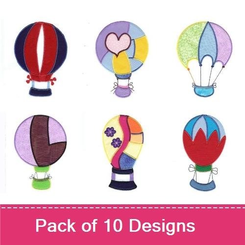 Hot Air Balloon & Animal Embroidery Bundle – Lion, Giraffe, Bear with Balloon & More (10 Designs)
