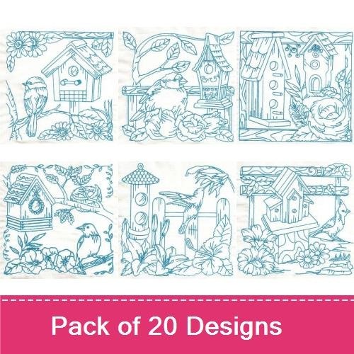 Bluework Birds and Birdhouses