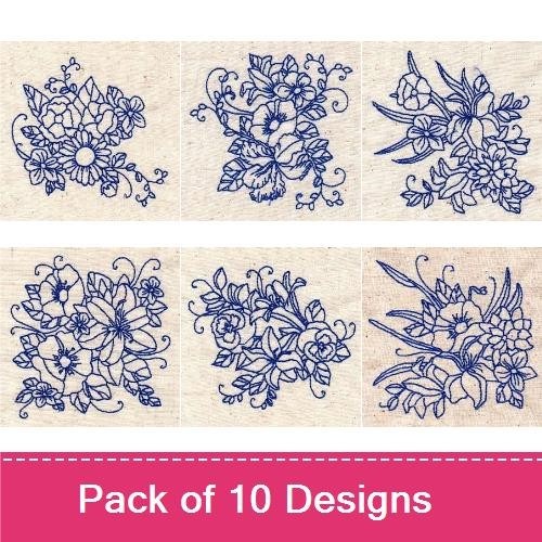 Redwork Whimsical Girls Embroidery Designs Bundle – Girl with Umbrella, Girl with Hat, Girl with Flower Pot & More (10 Designs)