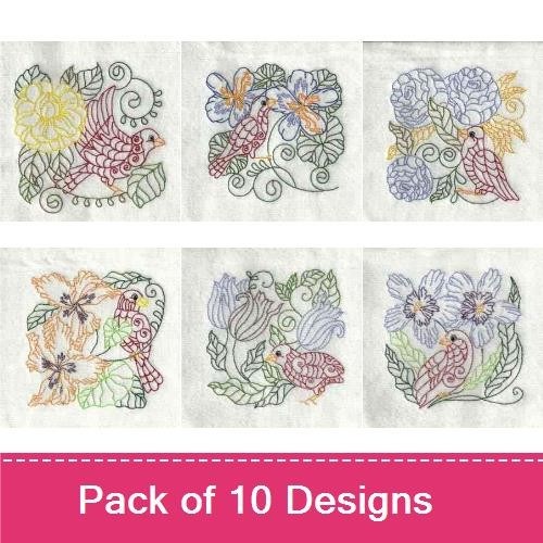 Redwork Holiday Embroidery Bundle – Santa Claus, American Flag, Bluebird & More (10 Designs)