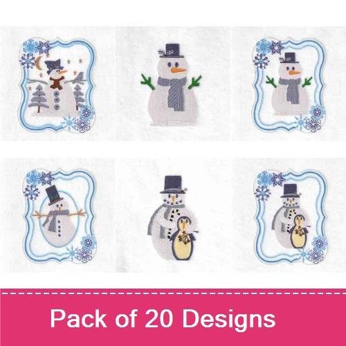 Classic Christmas Characters Embroidery Designs Bundle – Happy Snowman, Santa with Gift, Penguin & More (20 Designs)