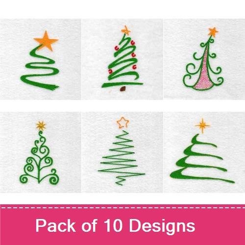 Christmas Floral Embroidery Designs Bundle – Merry Christmas Tree, Decorative Christmas Tree, Floral Bouquet & More (10 Designs)