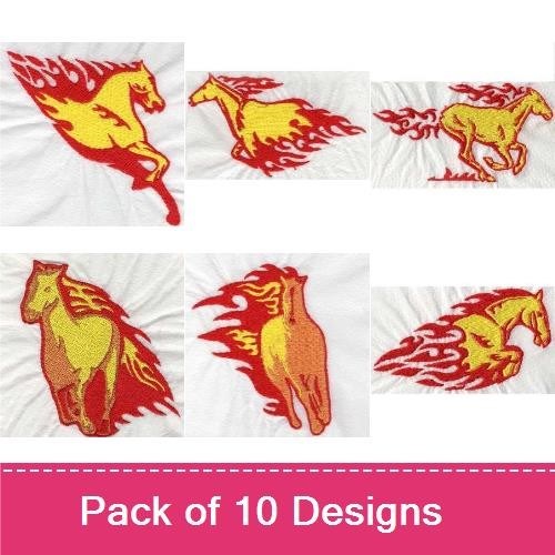 Fiery Horse & Whimsical Days Embroidery Designs Bundle – Fiery Horse, Friday, Saturday & More (10 Designs)