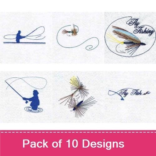 Fishing & Fly Fishing Embroidery Bundle – Fishing Line with Angler, Fly Fishing Lure, Gone Fishing & More (10 Designs)