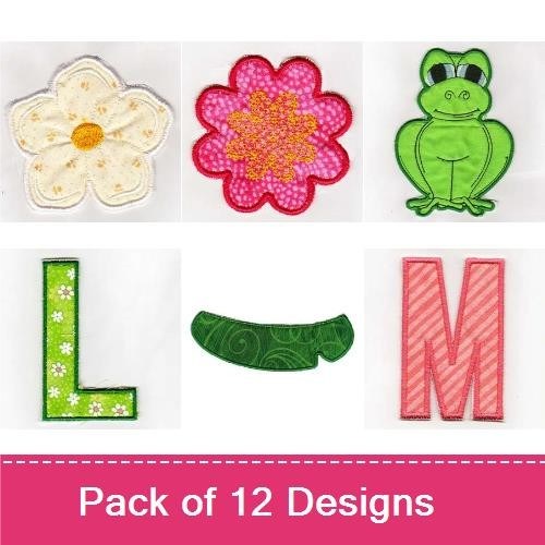Applique Cute Butterfly & Alphabet Embroidery Designs Bundle – Butterfly with Dots, Heart, K Letter & More (9 Designs)