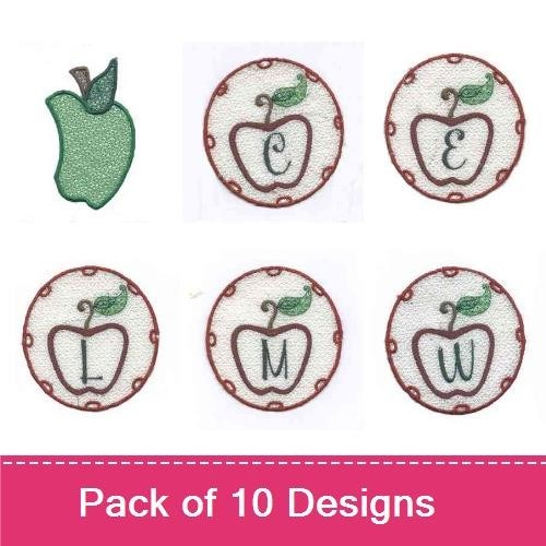 Applique Alphabet & Fun Themes Embroidery Designs Bundle – Basketball Player, Red Apple with Girl, Letter W in Apple Design & More (10 Designs)