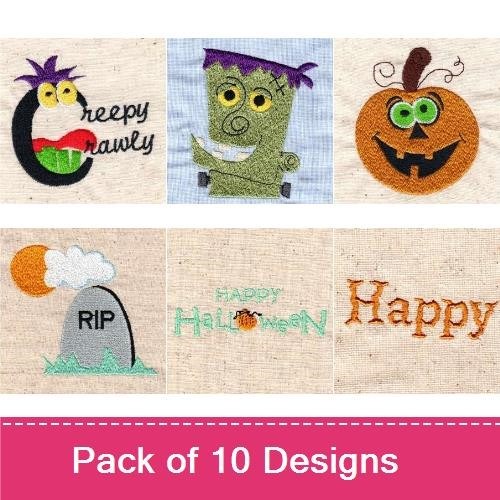 Halloween Characters Embroidery Designs Bundle – Ghost, Bat, Tombstone & More (10 Designs)