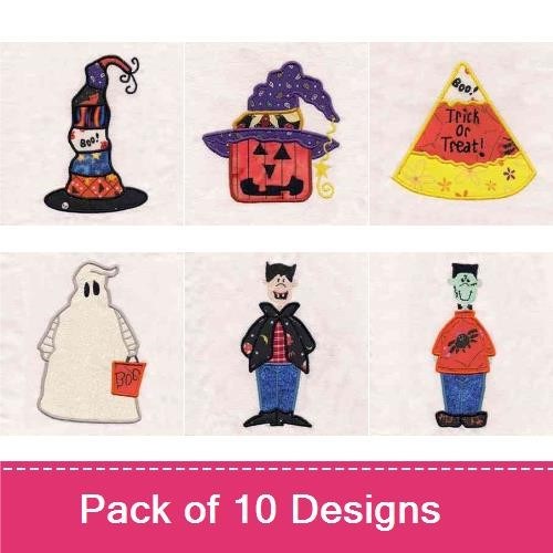Halloween & Floral Monograms Embroidery Designs Bundle – Witch Hat, Candy Corn, Halloween Girl & More (10 Designs)