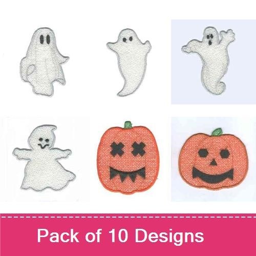 Applique Halloween Animal Embroidery Bundle – Bat, Ghost, Pumpkin, Teddy Bear & More (10 Designs)