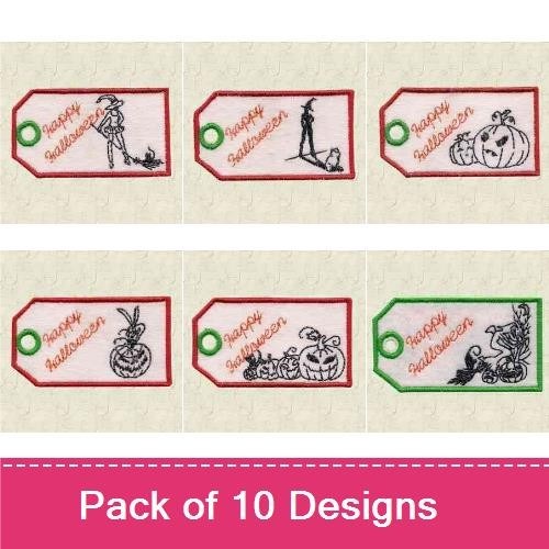 Halloween & Floral Monogram Embroidery Designs Bundle – Halloween Tag with Witch, Halloween Ghost, Floral Monogram U & More (10 Designs)
