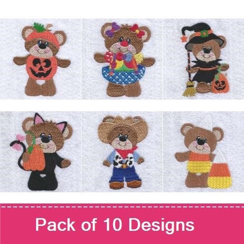 Cute Bears & Seasonal Florals Embroidery Designs Bundle – Bear with Flowers, Bear with Pumpkin, Bear in Sweater & More (10 Designs)