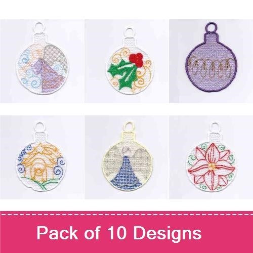 Floral Wreaths & Holiday Ornaments Embroidery Designs Bundle – Floral Wreath with Roses, Holiday Ornament with Flowers & More (10 Designs)