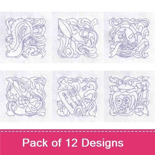 Redwork Floral Alphabet & Sewing Embroidery Bundle – Floral Letter A, Floral Letter K, Sewing Motif 1 & More (12 Designs)