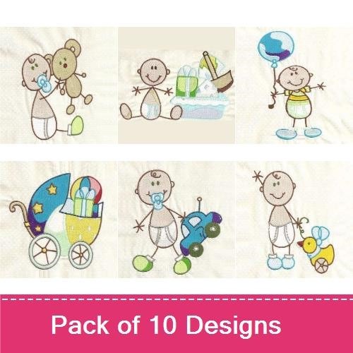 Baby & Weekday Embroidery Designs Bundle – Happy Baby with Gifts, Christmas Tree, Gingerbread Man & More (10 Designs)