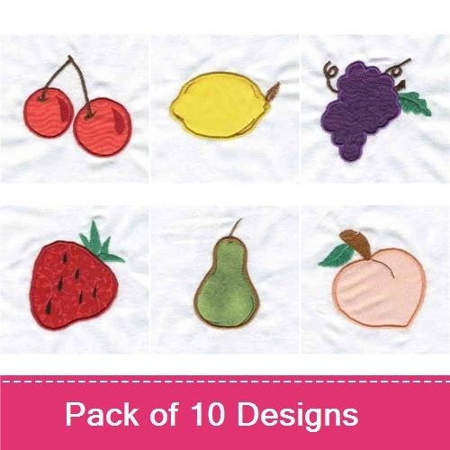 Applique Fresh Fruit Embroidery Bundle – Cherries, Lemon, Grapes & More (10 Designs)