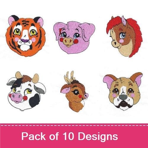 Animal Faces Embroidery Bundle – Cute Characters (10 Designs)