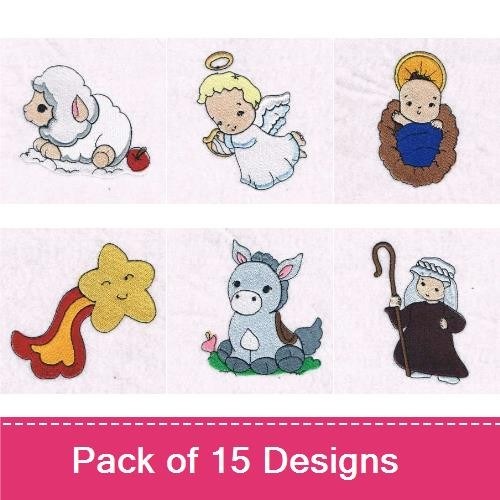 Nativity & Farm Animals Embroidery Designs Bundle – Lamb, Duck, Nativity Scene & More (15 Designs)
