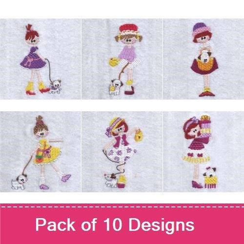 Girl and Dog Embroidery Bundle – Cute Designs (10 Designs)