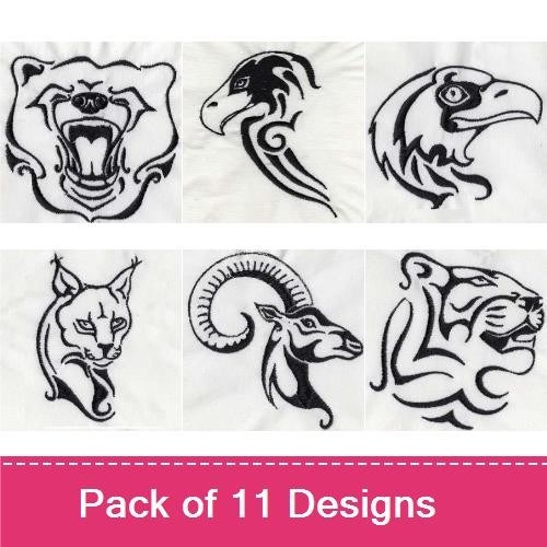 Wild Animal Spirit Embroidery Bundle – Bear Roar, Eagle Head, Lion Head & More (11 Designs)