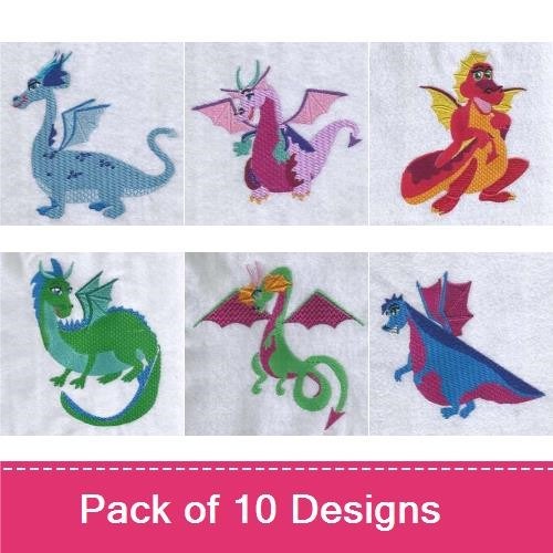 Floral Monogram & Dragon Embroidery Designs Bundle – Whimsical Dragon with Wings, Red Dragon, Floral Monogram S & More (10 Designs)