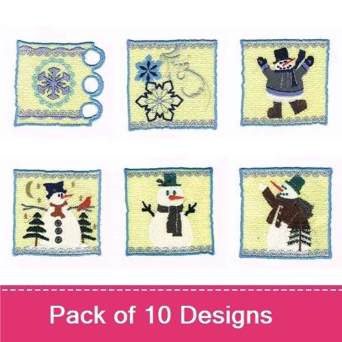 Winter Snowman & Snowflake Embroidery Designs Bundle – Winter Scene, Snowman with Cardinal, Snowflake Ornament & More (10 Designs)