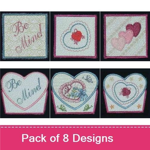 Hearts & Flowers Embroidery Designs Bundle – Heart with Flowers, Be Mine Heart, Heart with Ribbon & More (8 Designs)