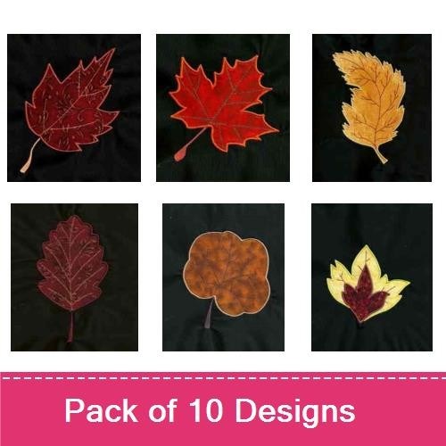Applique Autumn Leaves Embroidery Bundle – Maple Leaf, Red Maple Leaf, Yellow Leaf & More (10 Designs)