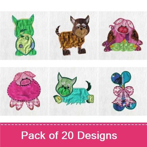 Animal Embroidery Bundle – Pig, Dog & Owl Designs (20 Designs)