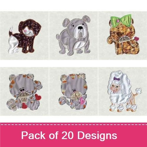 Dalmatian, Bulldog & Cat Embroidery Bundle – Adorable Animal Designs (20 Designs)
