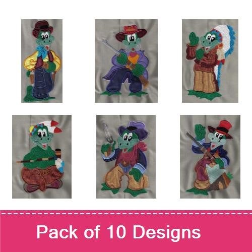 Applique Western Crocodile Embroidery Bundle – Crocodile Cowboy, Crocodile Dancer, Crocodile with Bandana & More (10 Designs)