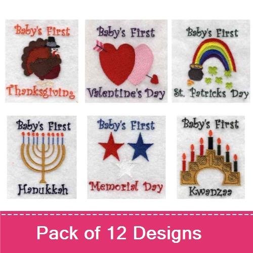 Baby's First Holidays Embroidery Bundle – Christmas Stocking, New Year's Celebration, Halloween & More (12 Designs)