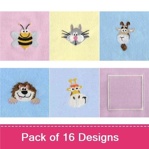 Bee, Cat, Lion & Giraffe Embroidery Bundle – Fun Animal Designs (16 Designs)
