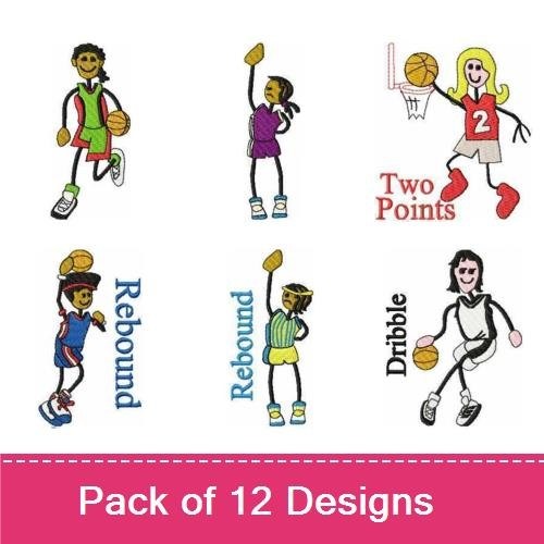 Youth Basketball Embroidery Designs Bundle – Dribble, Pass, Rebound & More (12 Designs)
