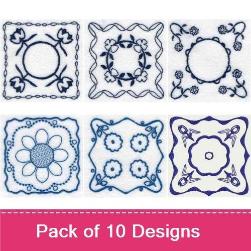 Redwork Floral Tile Embroidery Designs Bundle – Large Floral Tile, Ornate Tile with Swirls, Lattice Tile & More (10 Designs)