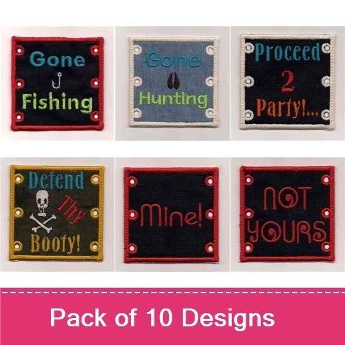Applique Fun and Quirky Sayings Embroidery Designs Bundle – Gone Fishing, Peace Love Beer, & More (10 Designs)