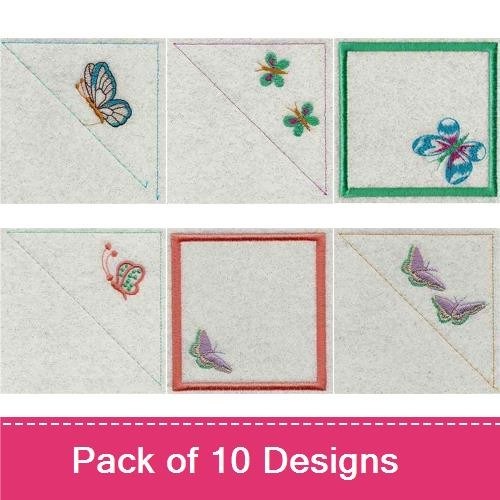 Colorful Butterfly & Flower Embroidery Bundle – Butterfly Corner Design 1, Butterfly Corner Design 2, Flower Corner Design 1 & More (10 Designs)